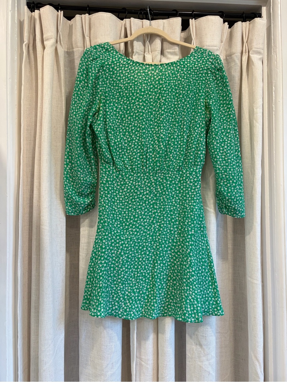 RIXO Green Mini Dress with White Floral Print